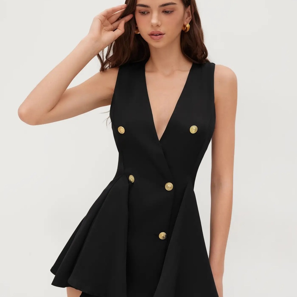 Marilyn Monroe double breasted Military RUFFLE HEM MINI DRESS Sexy deep V Neck